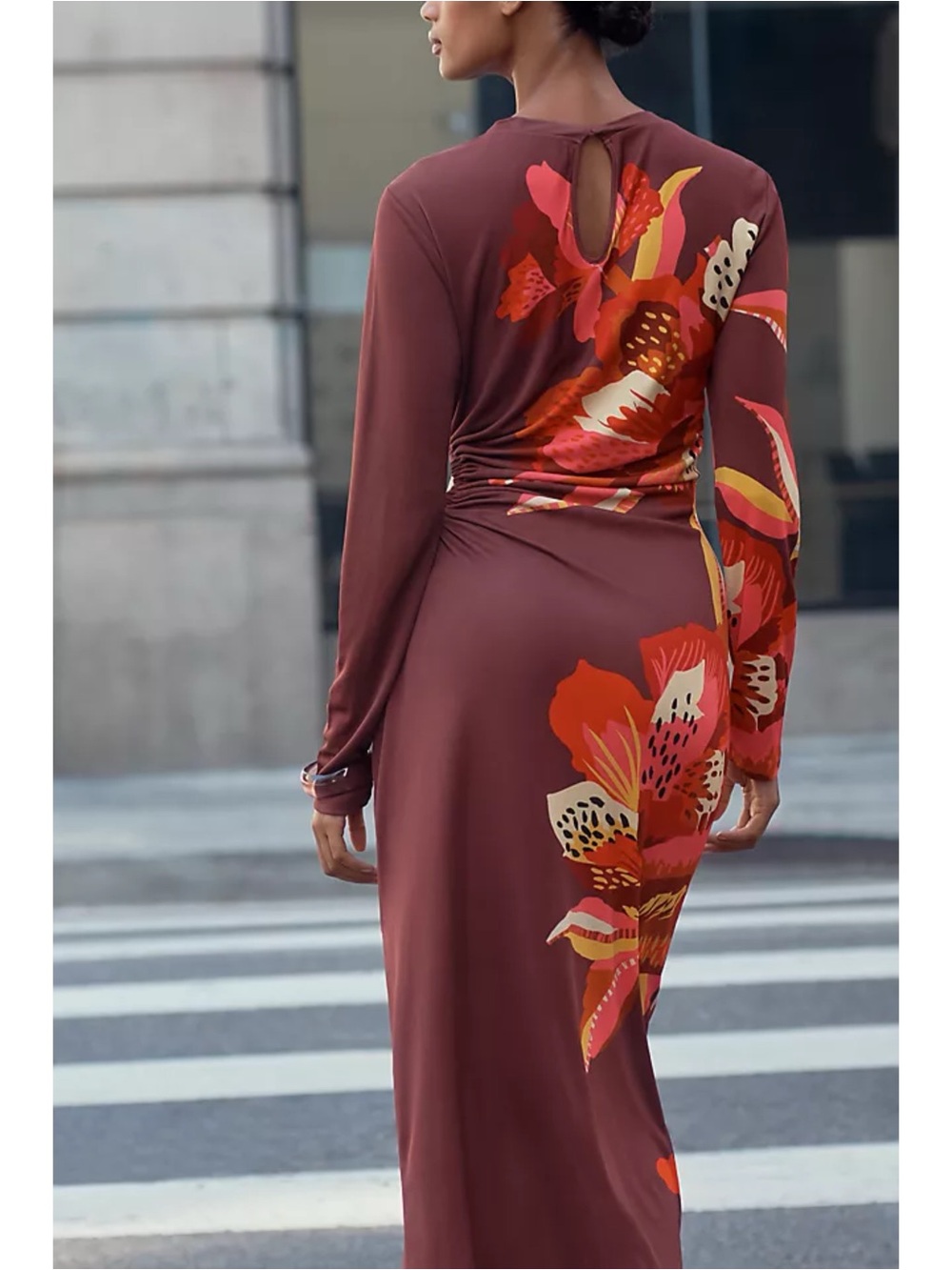 FARM RIO x ANTHROPOLOGIE Long Sleeve Floral Ruched Jersey Midi Dress SMALL NWT - Picture 3 of 6